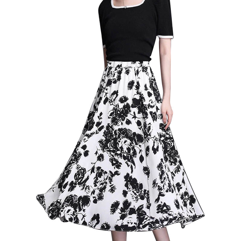 Simple Stretch Fitted A-Line Midi Skirt