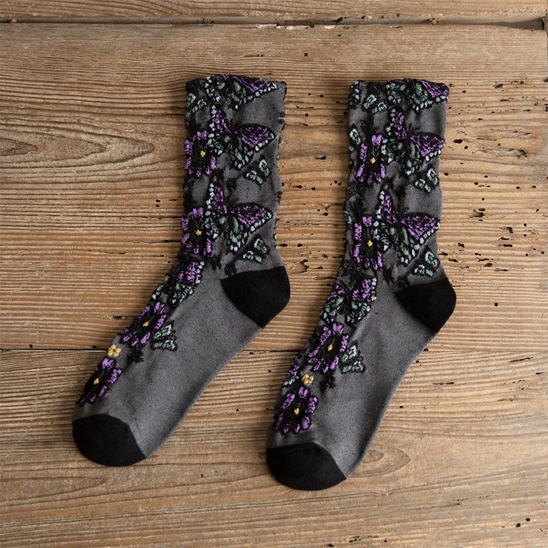 Embossed Floral Mid-calf Socks