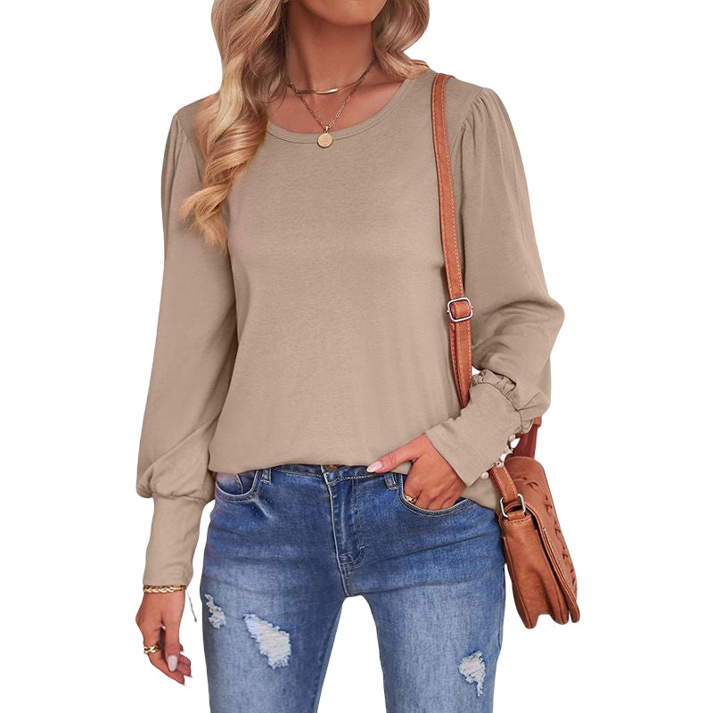 Puff Sleeve Crew Neck Loose Casual T-Shirt