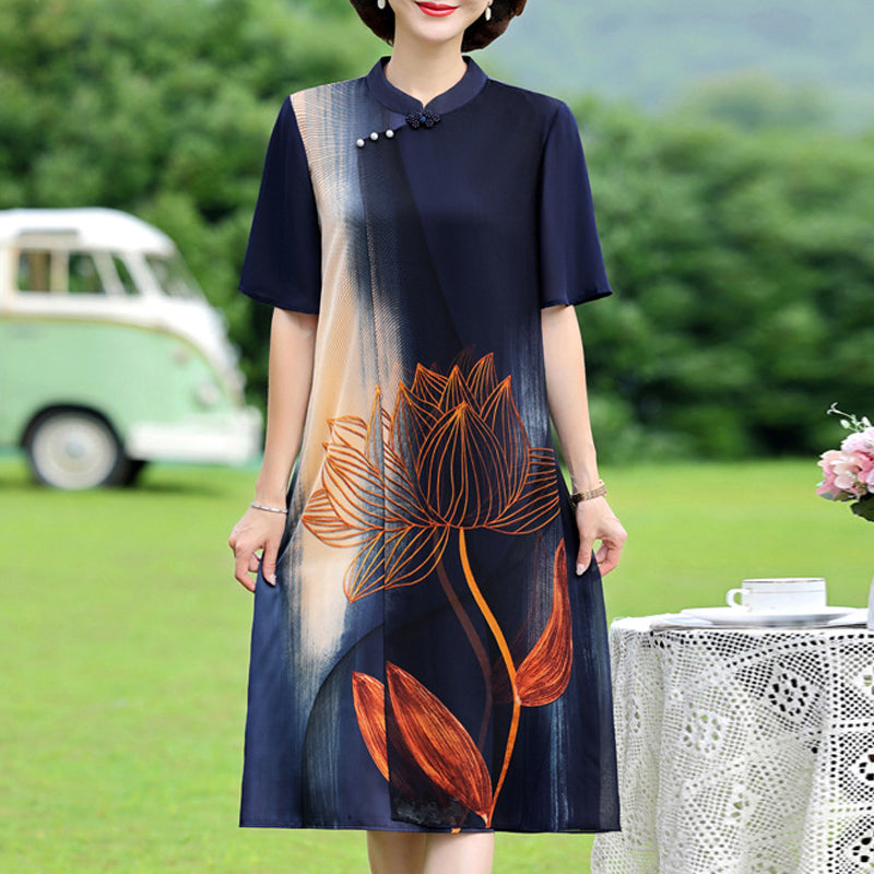 Retro Printing Temperament Chiffon Skirt