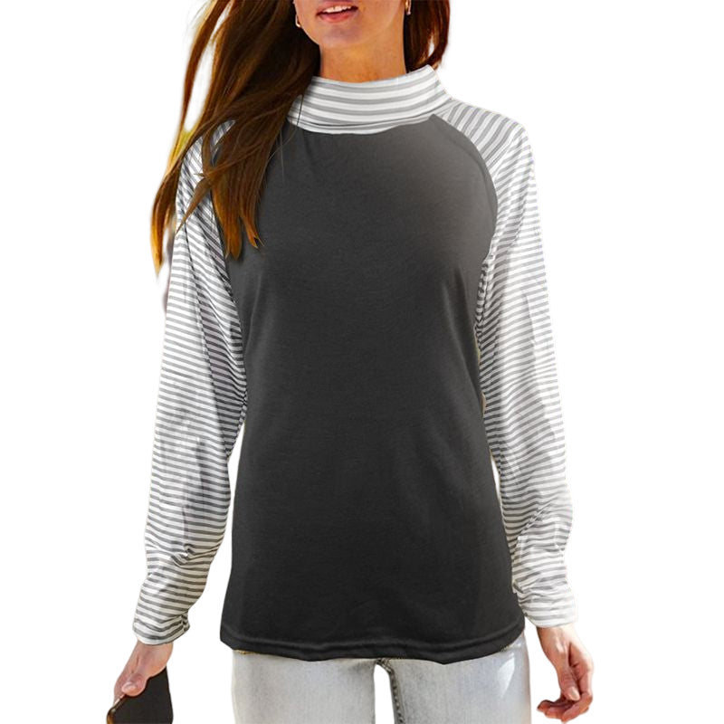 Paneled Long Sleeves Stacked Collar Striped Sweatshirt