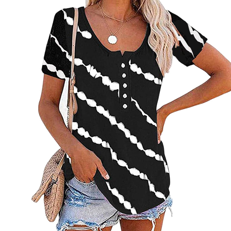 Diagonal Stripe Button Short Sleeves