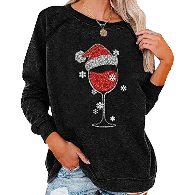 Christmas Wine Glass Print Sweatshirt