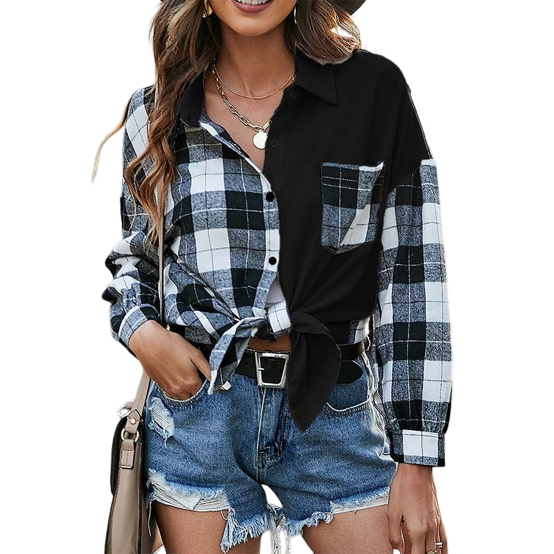 Women's Fashion Casual Asymmetric Plaid Loose Shirt