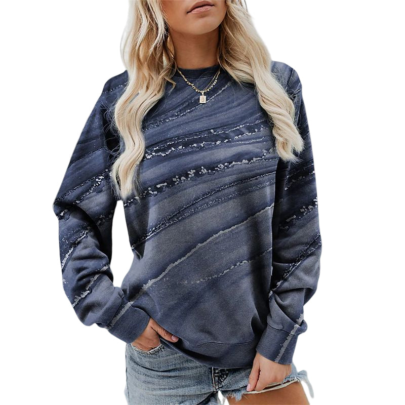 Geometric Loose Print Long Sleeve Crew Neck Sweatshirt