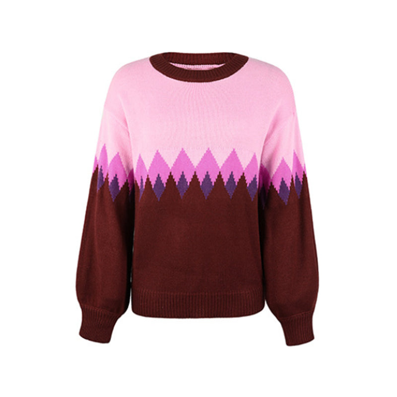 Diamond Check Contrast Knit Sweater