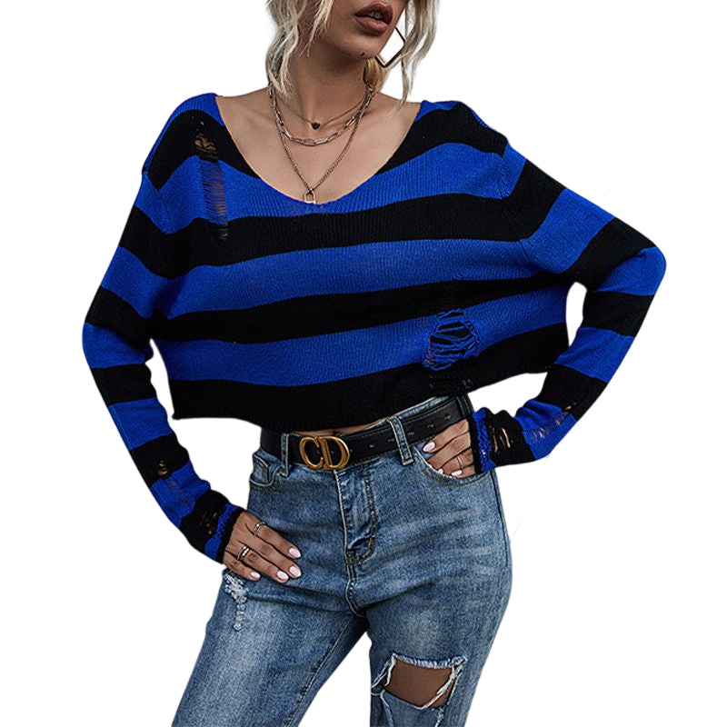 Striped V-neck Knitted Sweater
