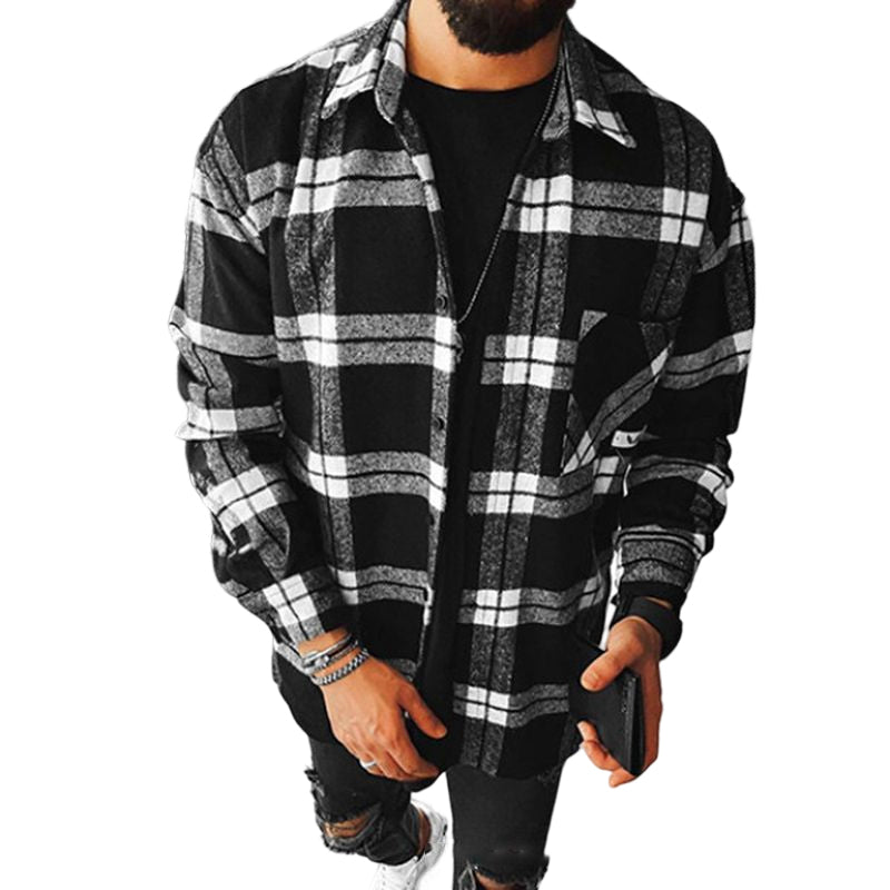 Wool Lapel Single-Breasted Plaid Shirt Jacket