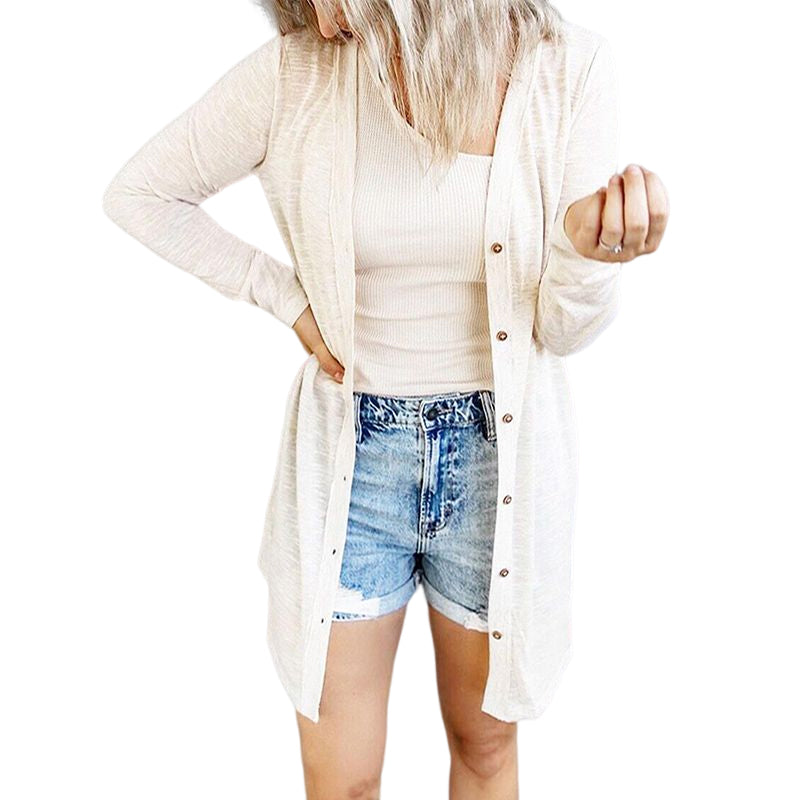 Button Solid Long Sleeve Cardigan