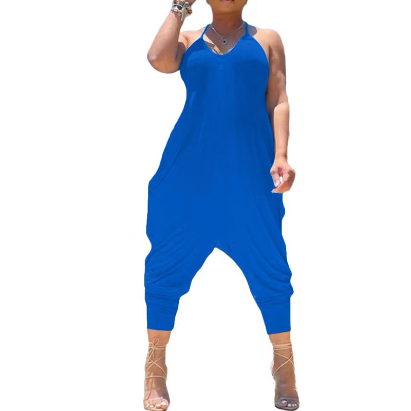 Women's Fashionable Casual Solid Color Suspender Jumpsuit