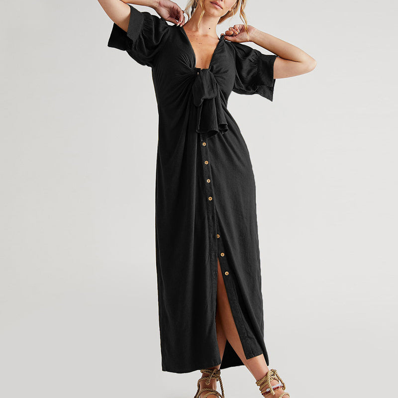 Tie Short Sleeve Loose Dress