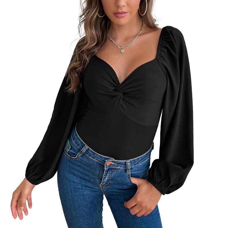 Women's Deep V Neck Long Sleeve Bodysuit