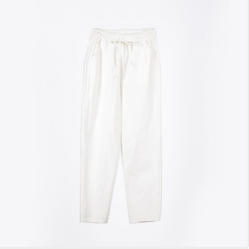 Women's Casual Cotton And Linen Elastic Waist Straight Pants