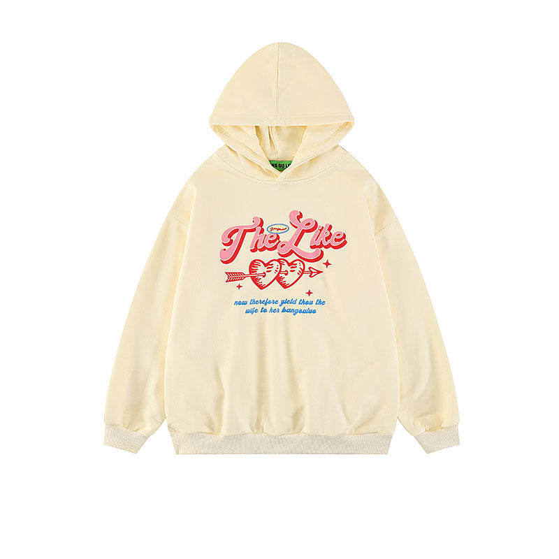 Vintage Heart Print Hooded Sweatshirt