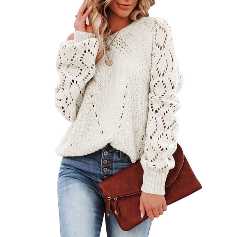 Women's Solid Color Loose Crew Neck Sweater