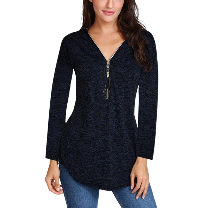 Fringed Zip Long Sleeve T-Shirt