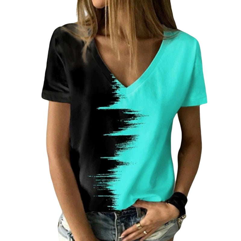 Digital Print V-Neck T-Shirt