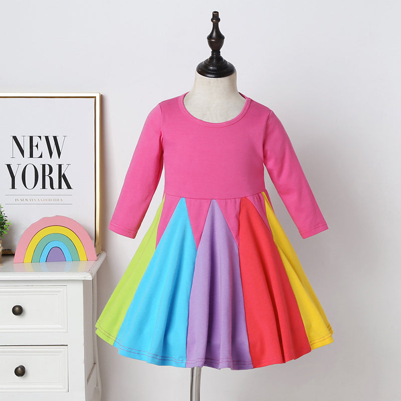 Round Neck Spelling Color Rainbow Princess Dress