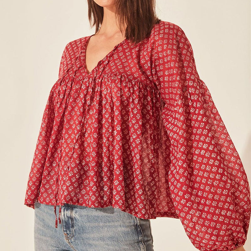 Lantern Long Sleeve Floral Chiffon Shirt