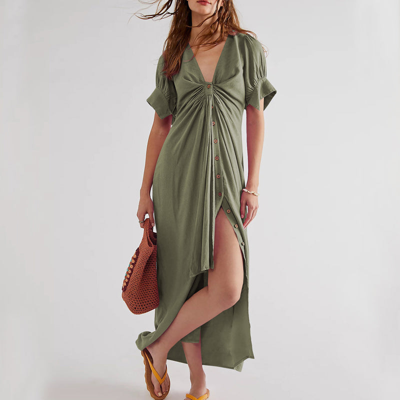Tie Short Sleeve Loose Dress