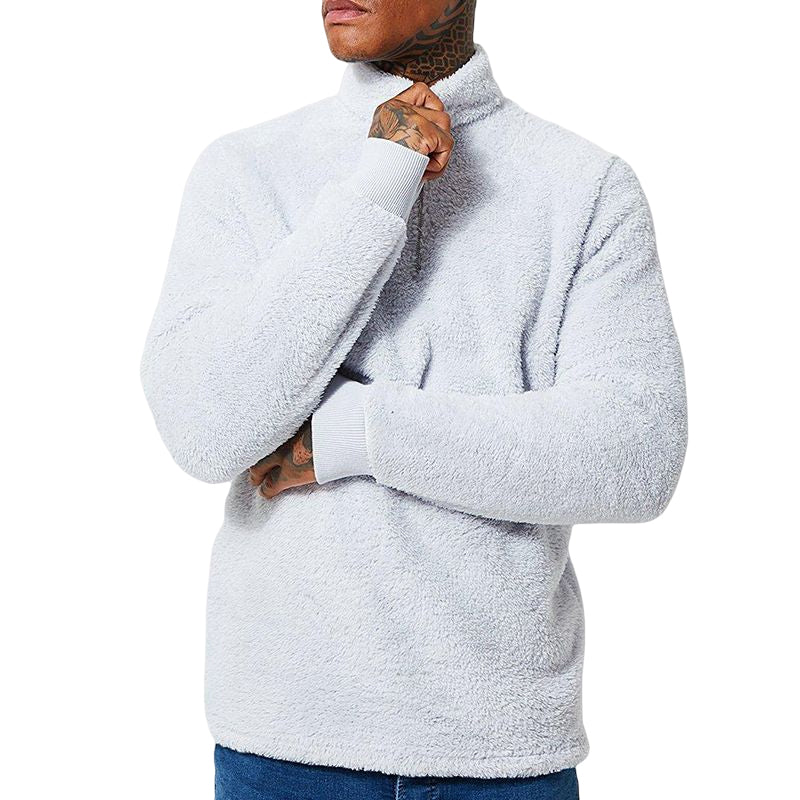 Mens Fuzzy Sherpa Pullover Long Sleeve Sweatshirts