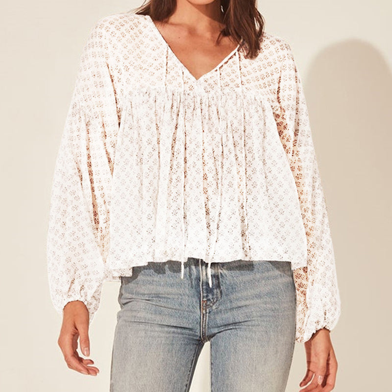Lantern Long Sleeve Floral Chiffon Shirt