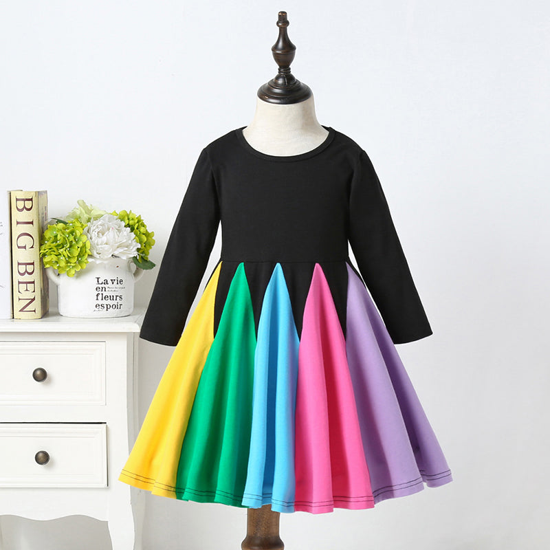 Round Neck Spelling Color Rainbow Princess Dress