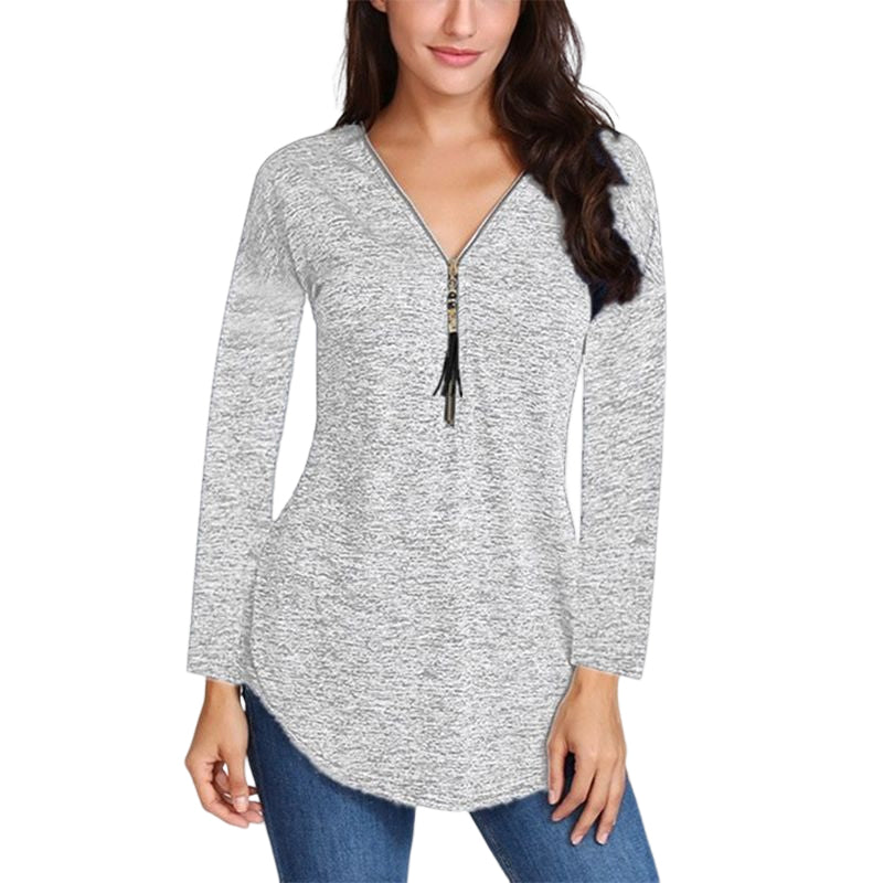 Fringed Zip Long Sleeve T-Shirt