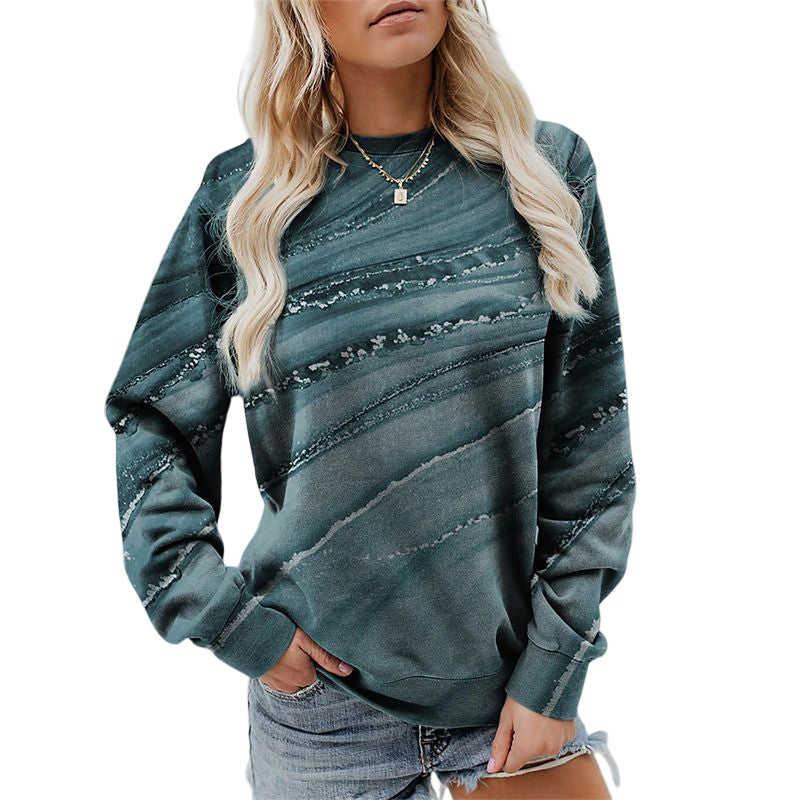 Geometric Loose Print Long Sleeve Crew Neck Sweatshirt