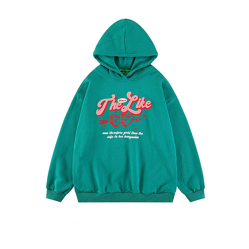 Vintage Heart Print Hooded Sweatshirt
