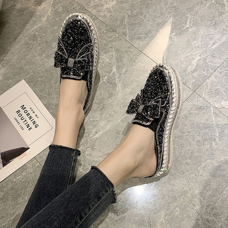 Thick Botton Casual Ladies Crystal Shoes