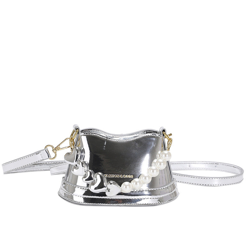 Mirror Laser Diagonal Pearl Handbag