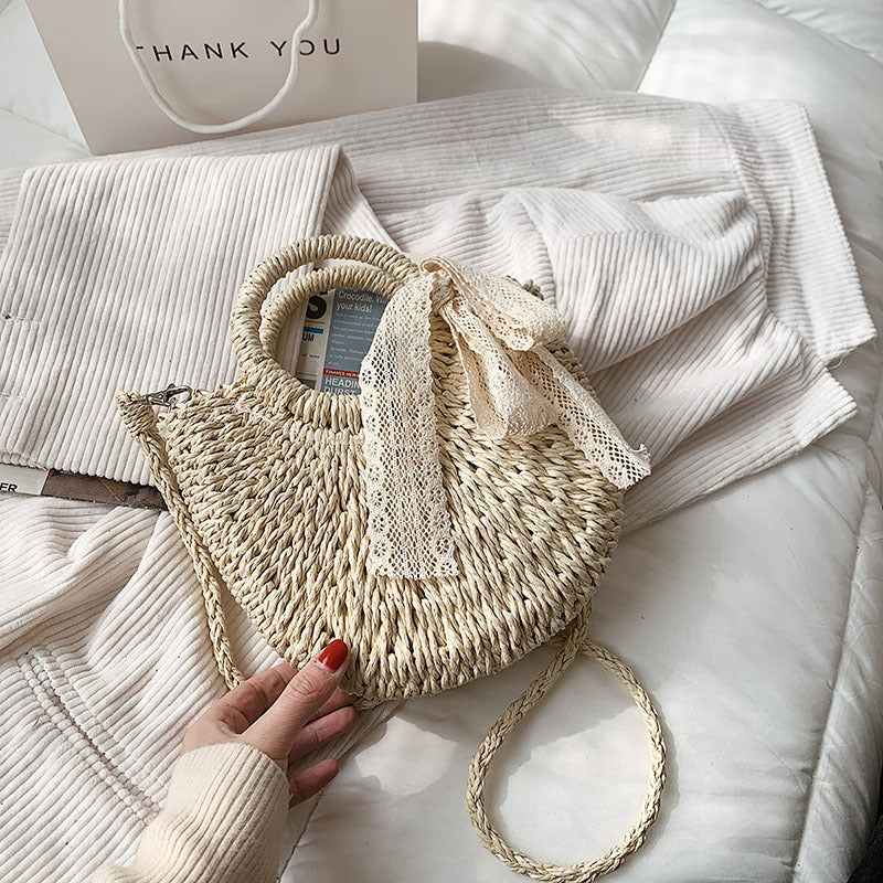 Fashion Ring Handle Straw Bag