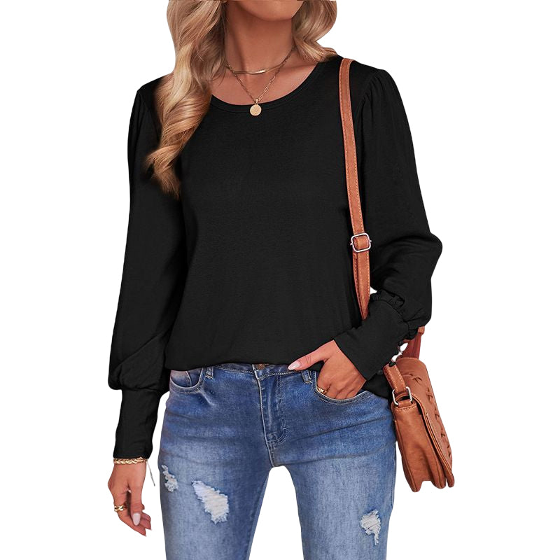 Puff Sleeve Crew Neck Loose Casual T-Shirt