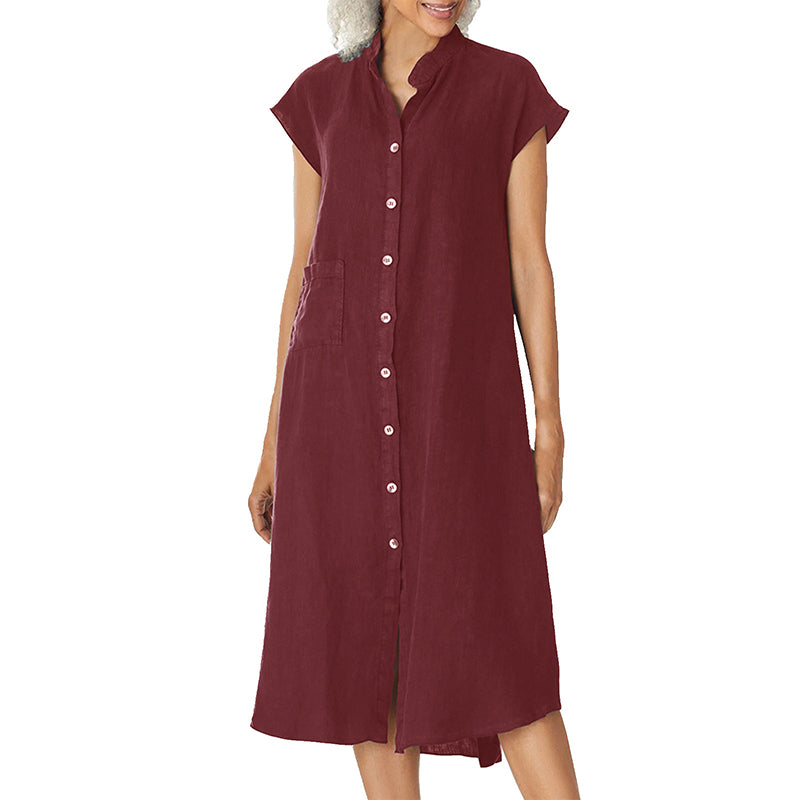 Women's Button-down Cotton Linen Loose Dress