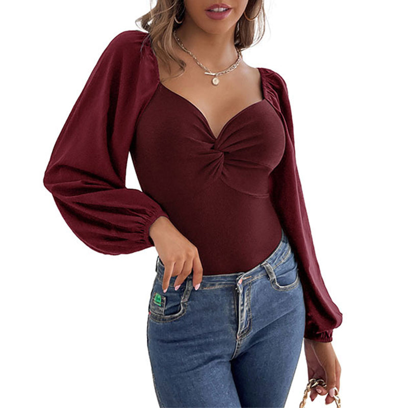 Women's Deep V Neck Long Sleeve Bodysuit