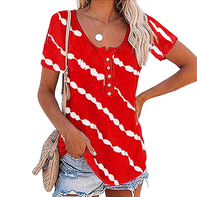 Diagonal Stripe Button Short Sleeves