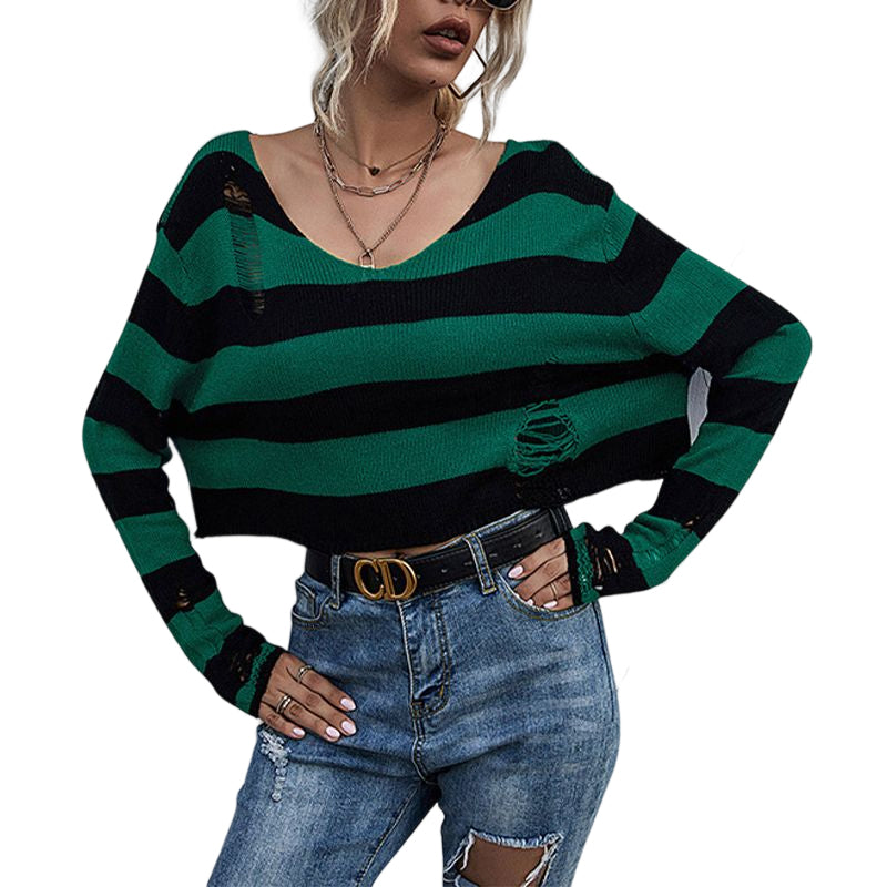 Striped V-neck Knitted Sweater