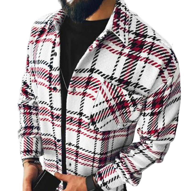 Wool Lapel Single-Breasted Plaid Shirt Jacket