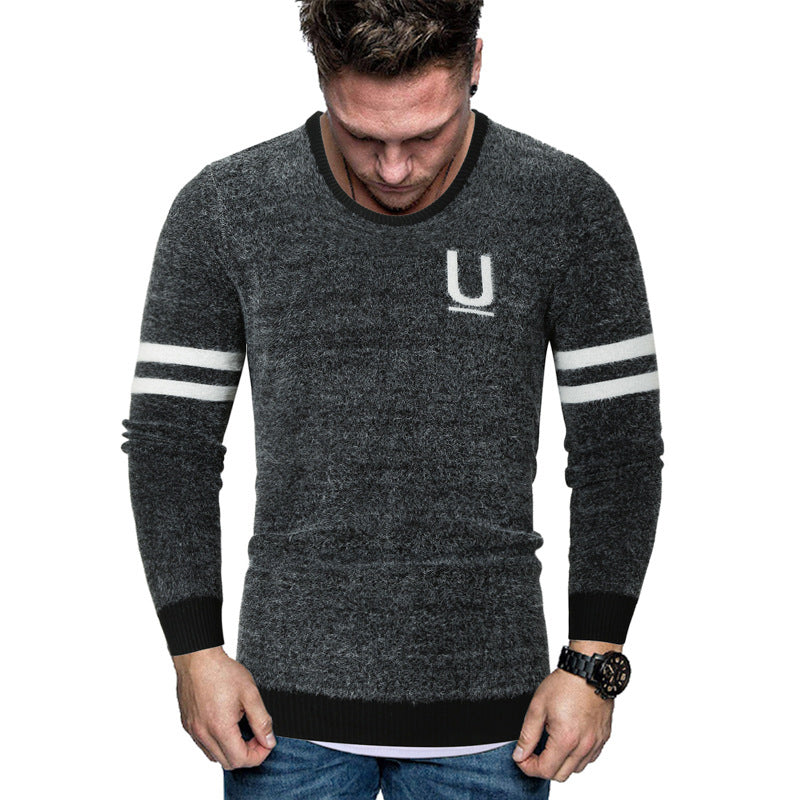 Men's Striped Letter Sweater