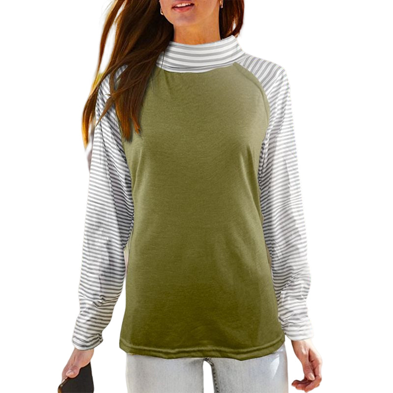 Paneled Long Sleeves Stacked Collar Striped Sweatshirt