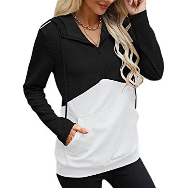 Hooded Zip-panel Contrast Pocket Sweatshirt