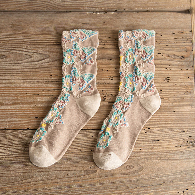 Embossed Floral Mid-calf Socks