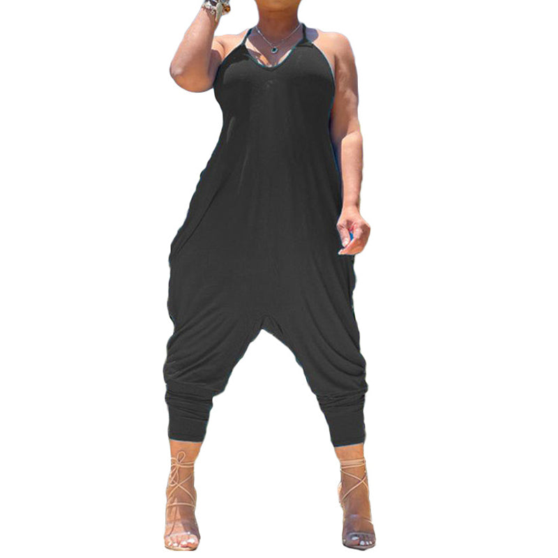 Women's Fashionable Casual Solid Color Suspender Jumpsuit