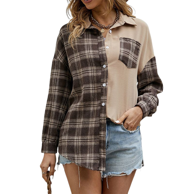 Women's Fashion Casual Asymmetric Plaid Loose Shirt