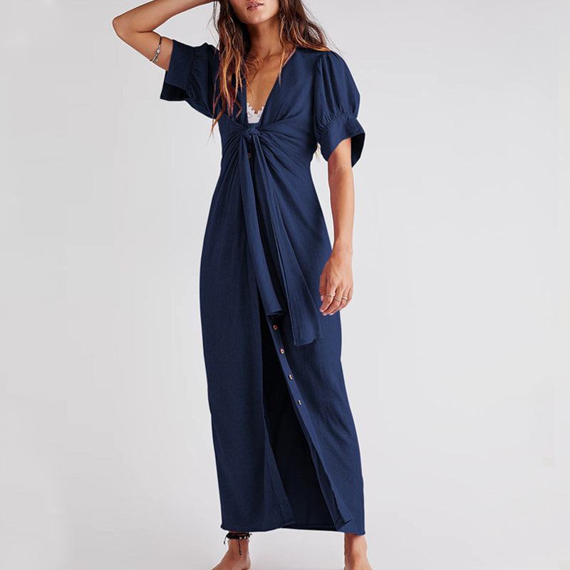 Tie Short Sleeve Loose Dress