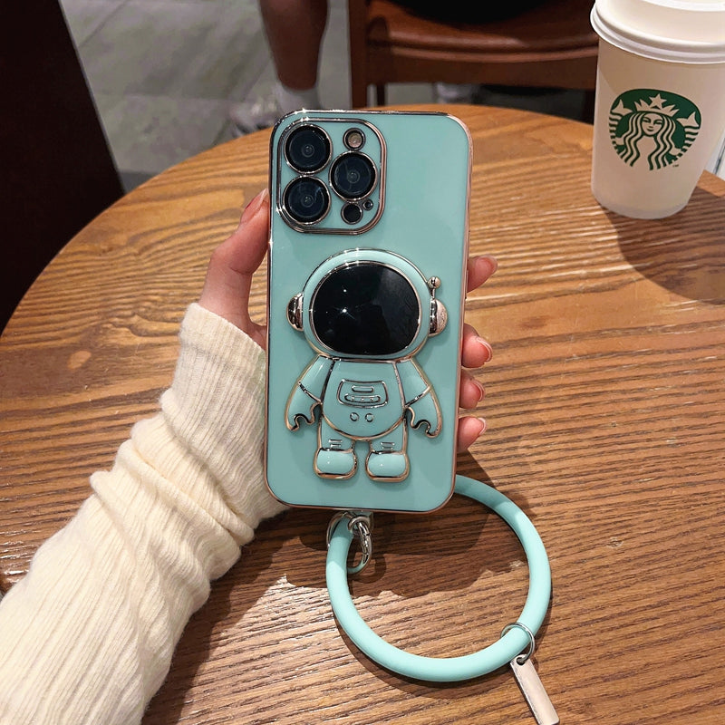 6D Plating Astronaut Stand Phone Case With Pendant