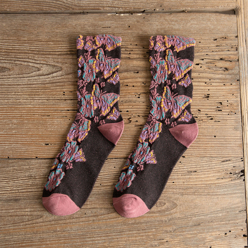Embossed Floral Mid-calf Socks