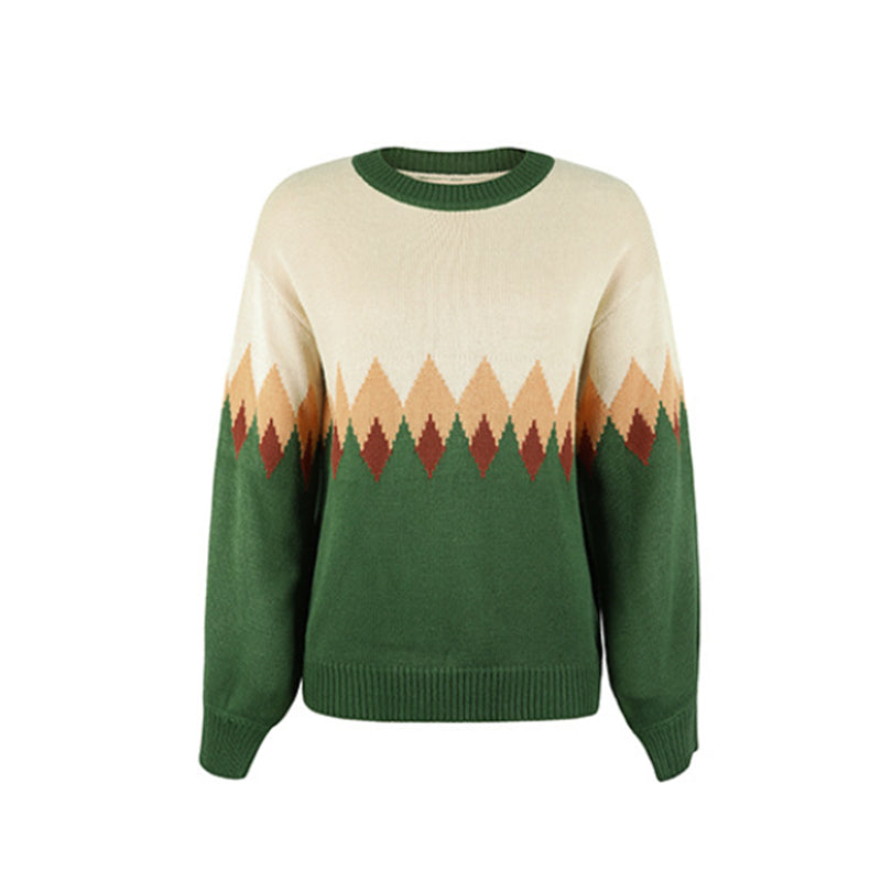Diamond Check Contrast Knit Sweater