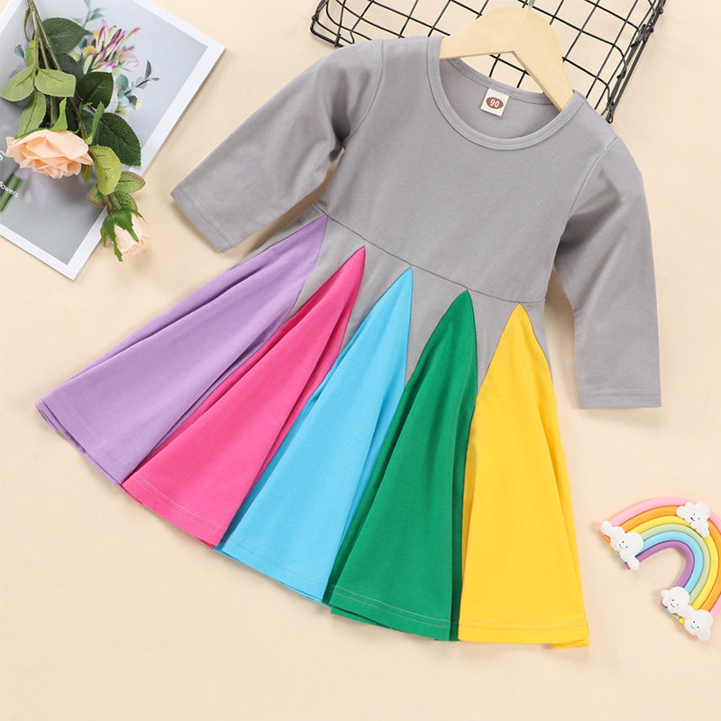 Round Neck Spelling Color Rainbow Princess Dress